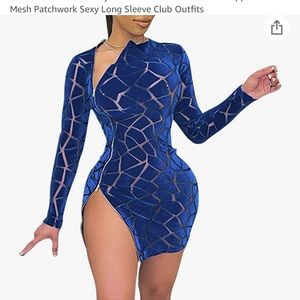 Blue print zipper dress